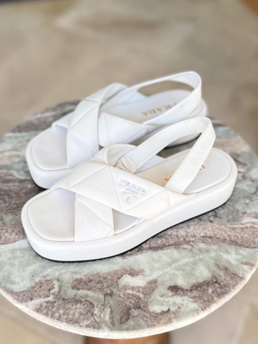 Prada White Quilted Slingback Sandals - Picture 3 of 11
